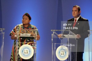 During a run for president of Guatemala, Rigoberta Menchú joined her fellow candidates on stage.