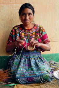 Mayan basket weaver's products are sold in the U.S. through Fair Trade initiatives.